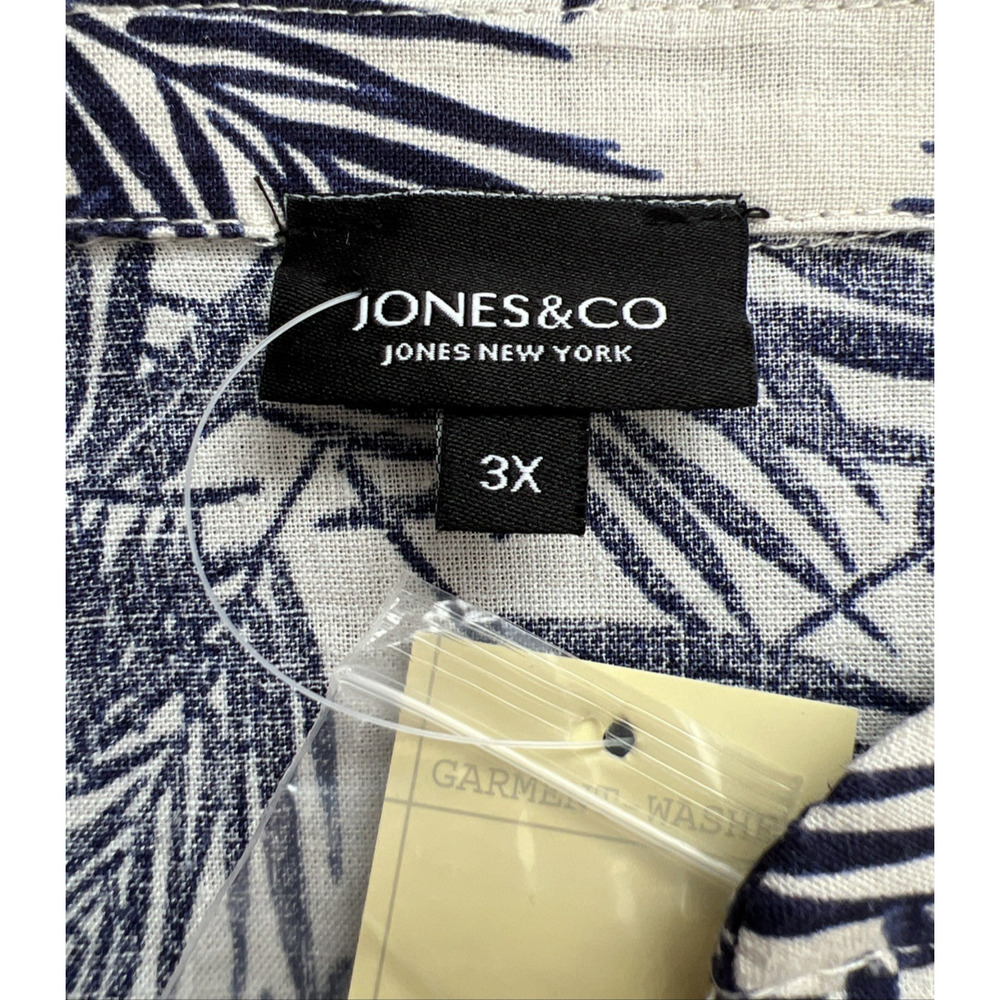 Jones & Co Linen Blend Blouse Top Women 3X  3/4 Sleeves Babydoll Blue Cream NWOT - Picture 3 of 12